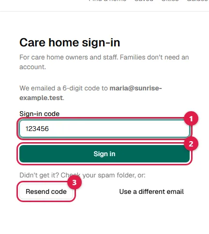 Screenshot: Enter the 6-digit code from your email