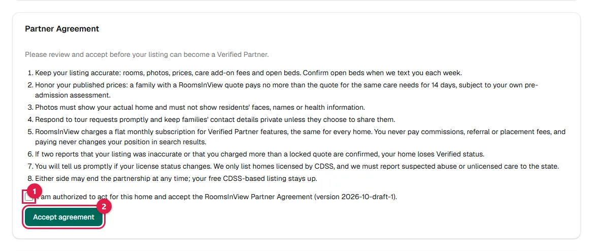 Screenshot: Accept the Partner Agreement