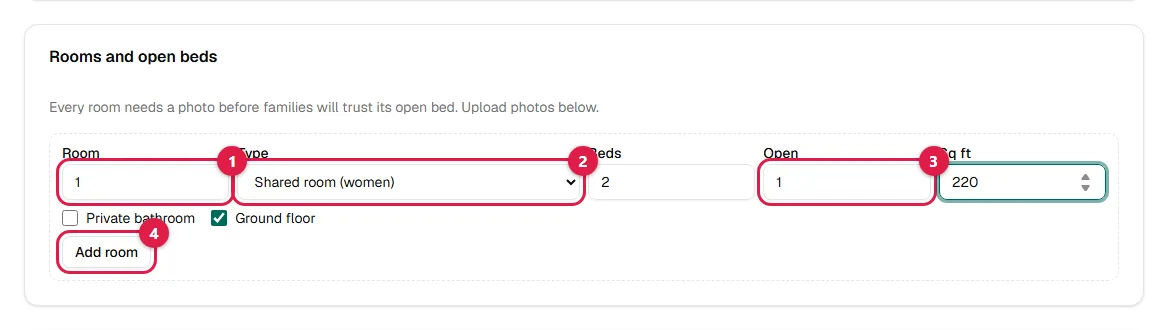 Screenshot: Add your rooms