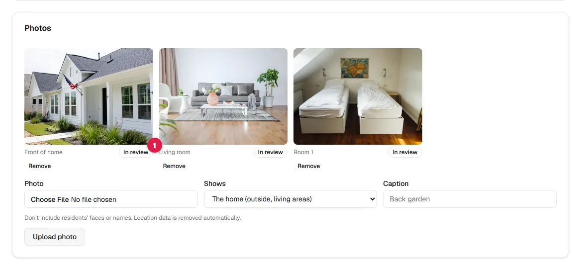 Screenshot: Photos appear after a quick review