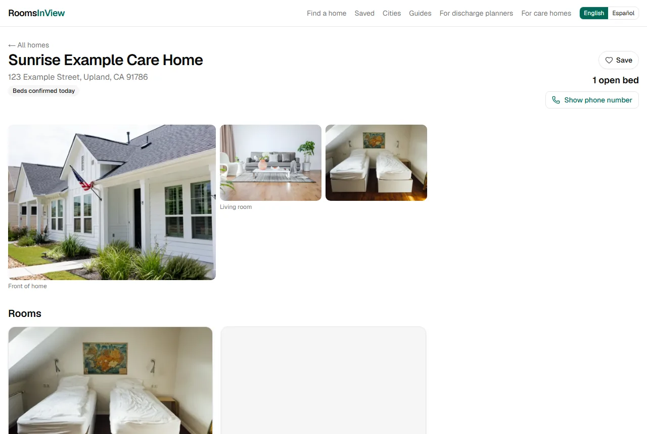 Screenshot: Your listing, as families see it